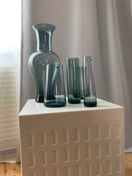 set vaze pt mobilier din sticla cristal turmalin Wilhelm Wagenfeld WMF