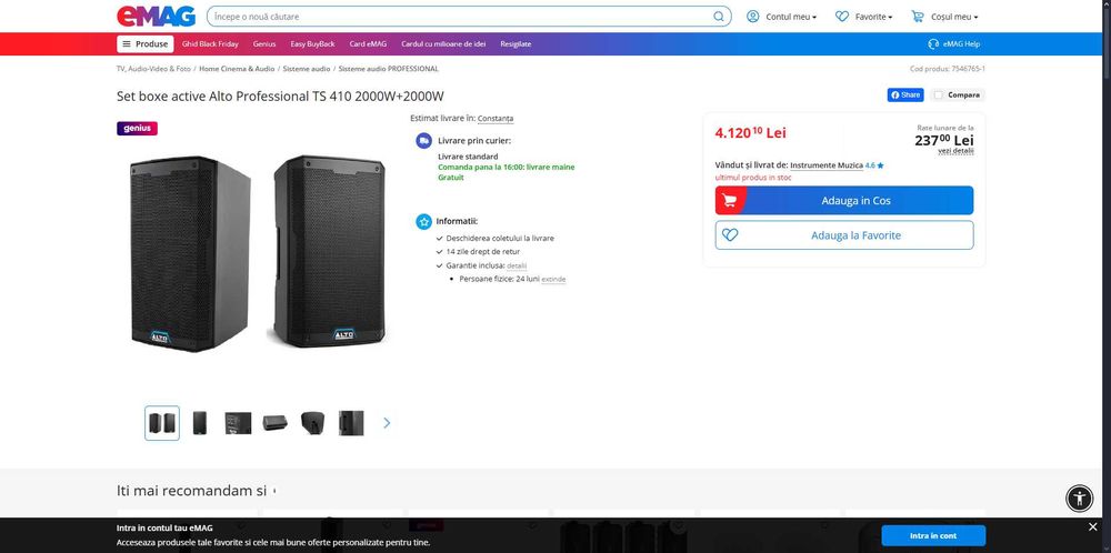 Sistem activ profesional ALTO 2 sateliti si bass, cabluri + trepiede