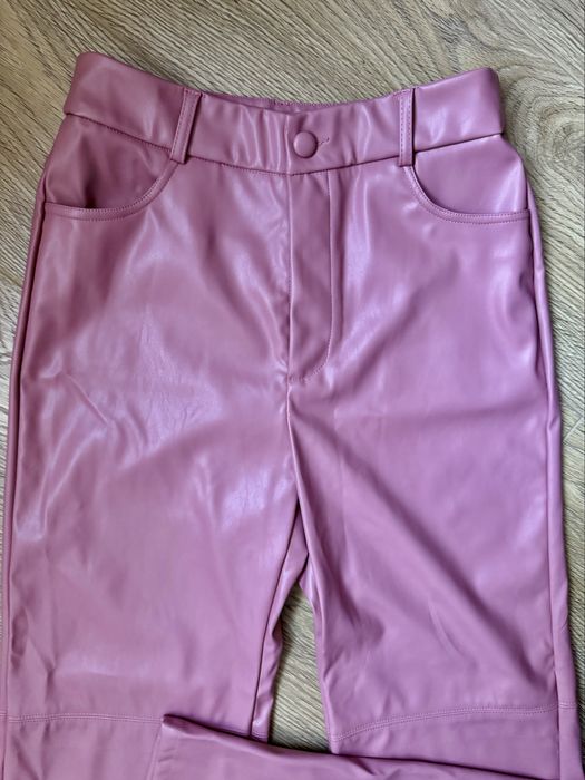 Shein Pantaloni drepti din piele PU artificiala cu talie inalta roz