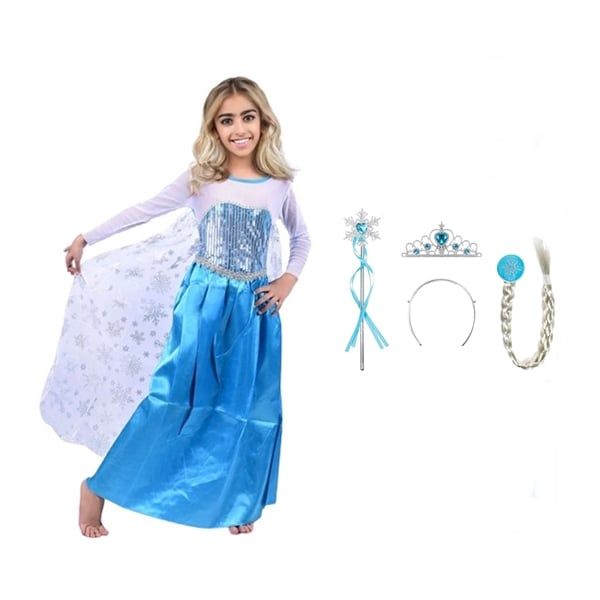 Set rochie si trei accesorii Elsa Frozen, 7-9 ani, Carnaval