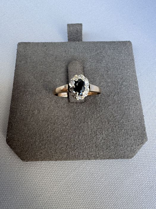 Inel aur 9 k, safir si diamante