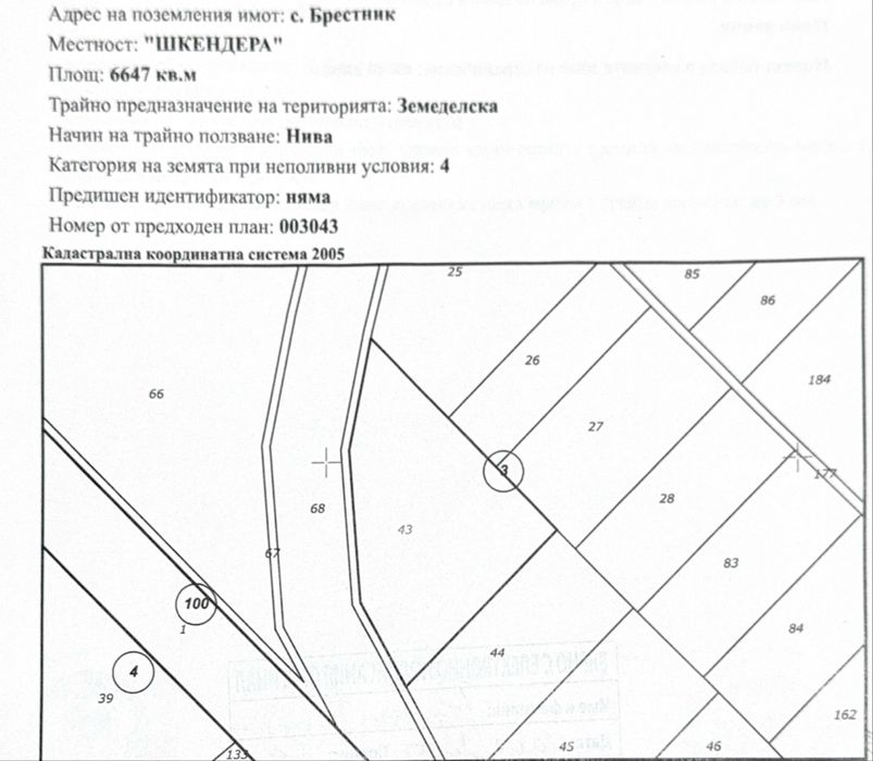 Продавам земеделска земя с.Брестник, местност Шкендера