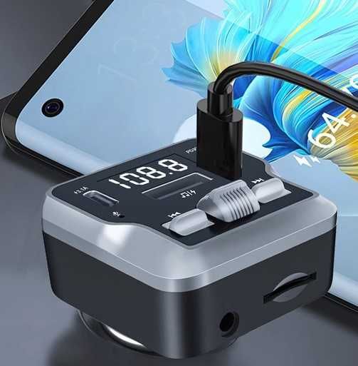 Bluetooth FM трансмитер за кола 6в1 с type C зарядно