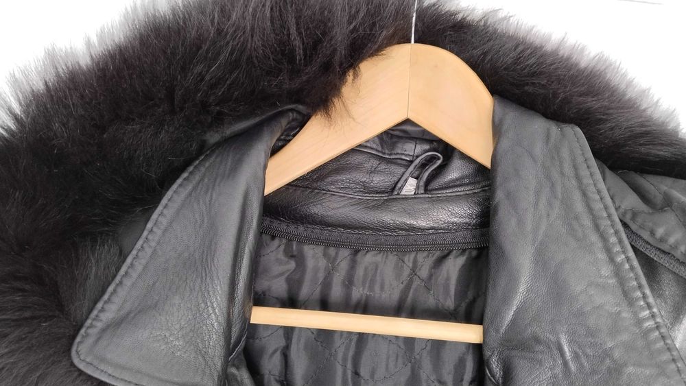 Кожено дълго палто мека кожа качулка с цип