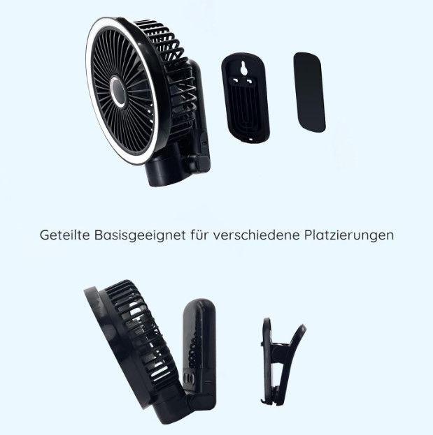 Преносим вентилатор GF12, акумулаторен вентилатор с нощна светлина, б