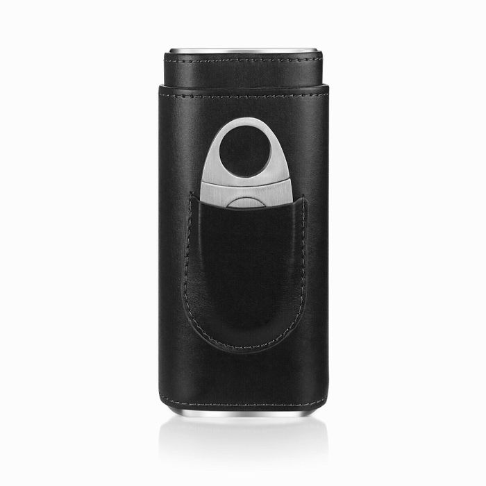 Кожен калъф за 3 пури с ножче и кедрова облицовка