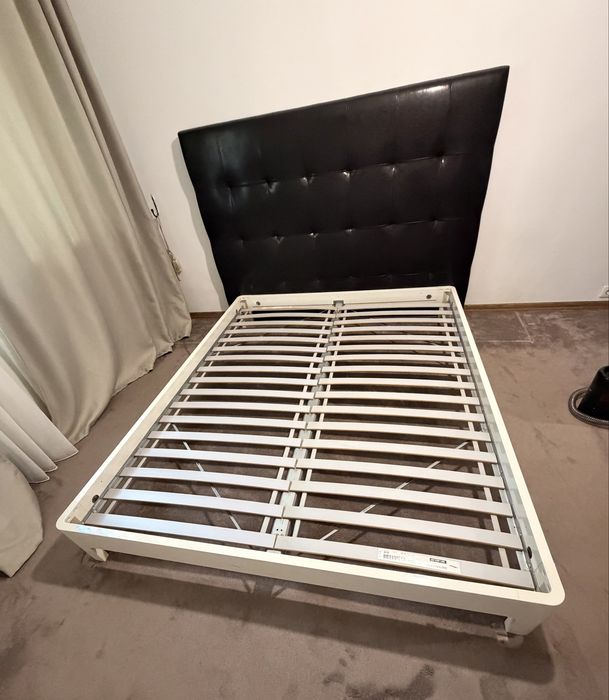 Tăblie din piele naturală Mobexpert + cadru de pat IKEA 160×200