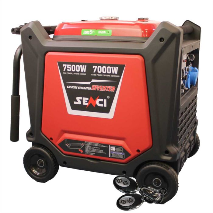 Generator de curent digital de tip inverter SENCI SC8000iE putere maxima 7.5 kW 230V pornire electrica insonorizat, benzina, cu ATS