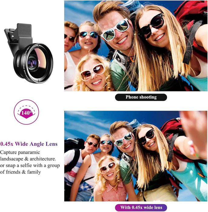 Lentila 2-in-1 macro 12.5x si wide angle 0.45x cu clip pentru telefon