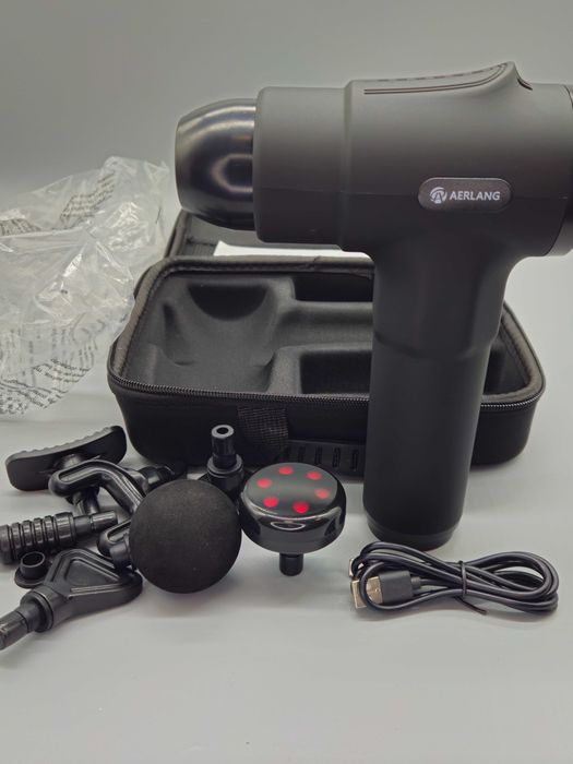 Масажен пистолет с подгряваща глава,накрайници,20 скорости,LCD дисплей