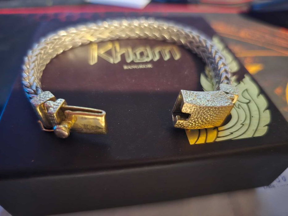 Vând brățară originală KHAM Bangkok, împletită manual, din argint 925 placat cu aur de 18K
