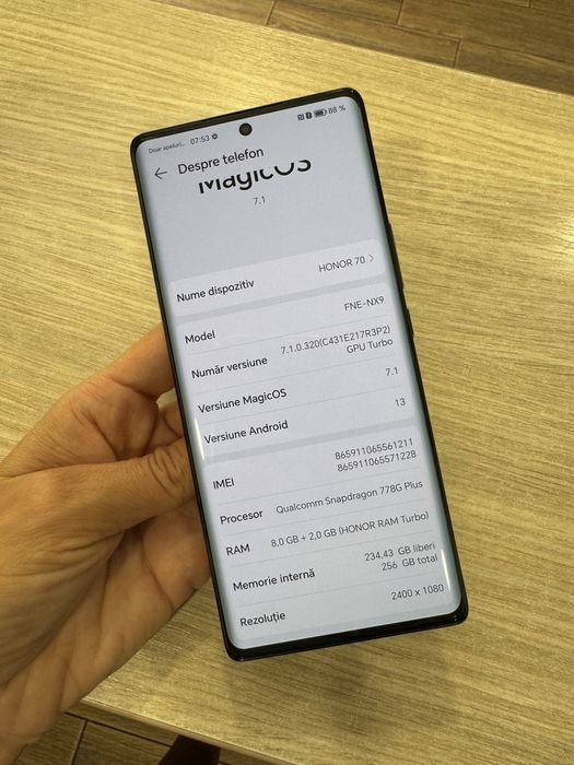 Honor 70, 8GB RAM, 256GB, 5G, Midnight Black, Impecabil!!!