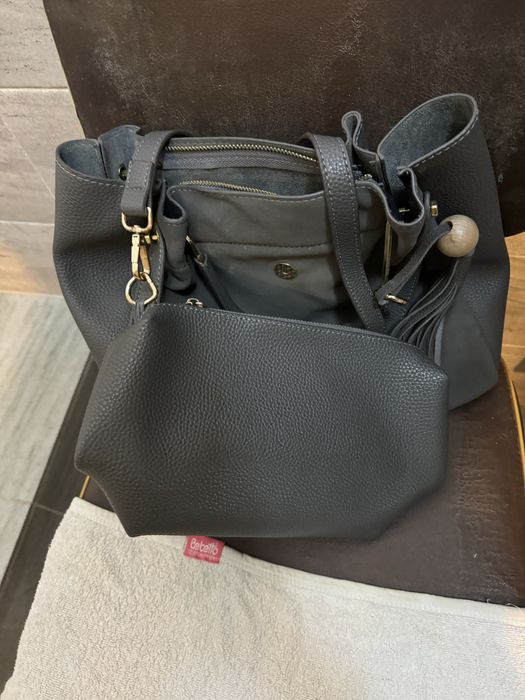 Сумка кожанный, серый  цвет