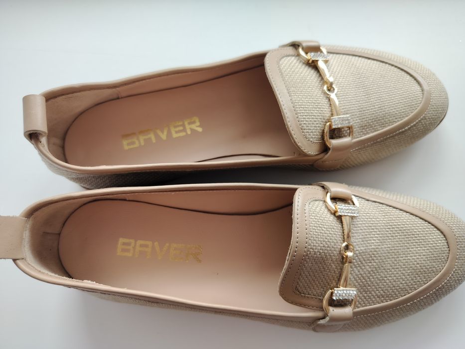 Лоферы летние, натуральной лен, кожа