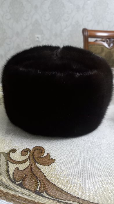 Мужская норковая шапка XL • натуральная, тёмно-коричневая