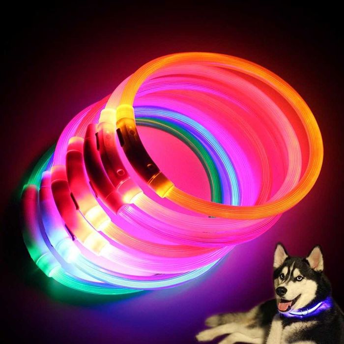 Електронен  Светещ LED нашийник - каишка за кучета с USB зареждане 3 размера и различни цветове