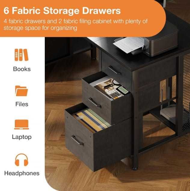 Бюро Coleshome с 6 чекмеджета, 160x52 см, вграден контакт и USB порт