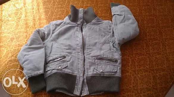 Палто в каре с качулка и късо яке - дебело