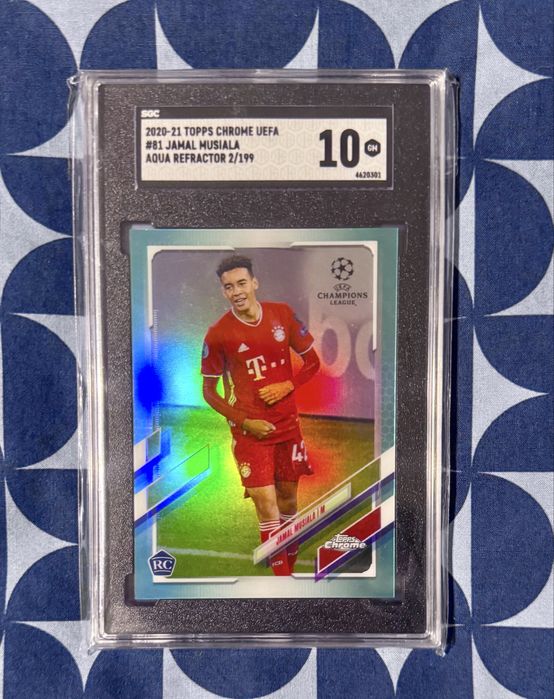 2020-21 Topps Chrome UCL Jamal Musiala Aqua Refractor /199 Rookie card SGC 10 GM