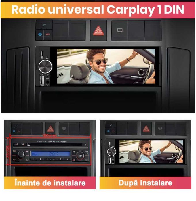 Navigatie GPS 1DIN Wireless CarPlay & Android Auto | Cameră Marșarier Inclusă