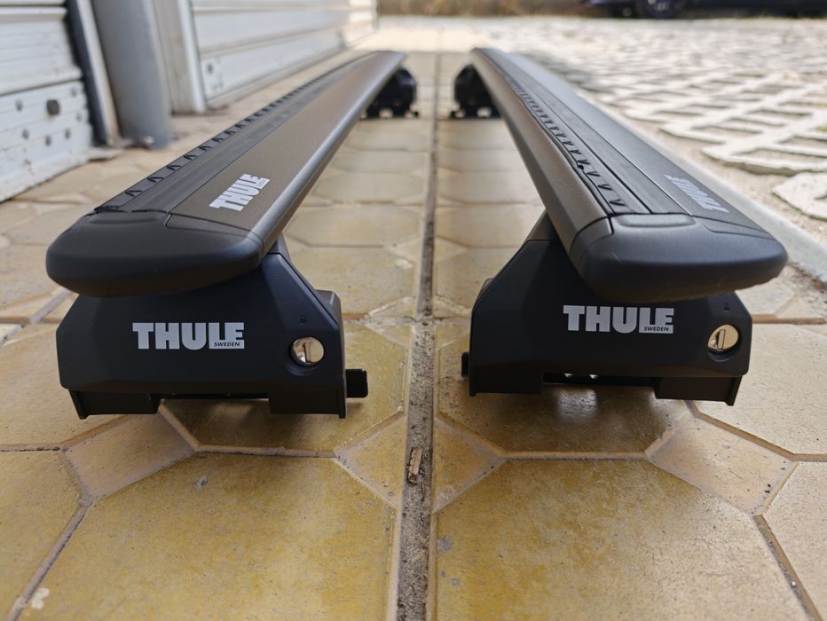 Продавам пълен комплект напречни греди Thule  Wingbar Evo 711220 + захвати и монтажен кит