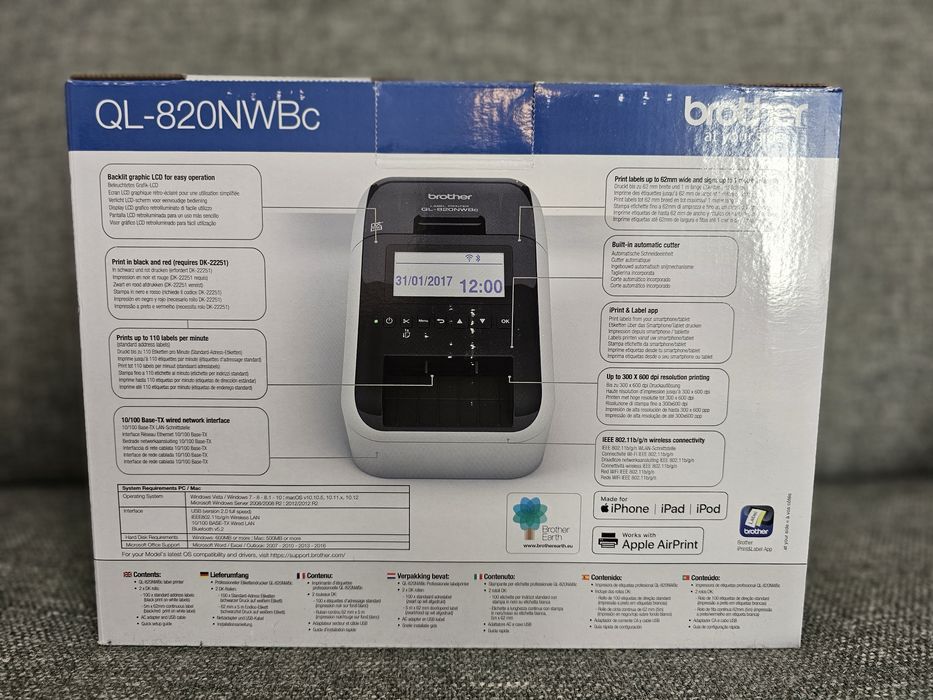 Brother QL-820NWB nou, sigilat, 900 lei – imprimantă etichete USB/WiFi/Bluetooth, rapidă