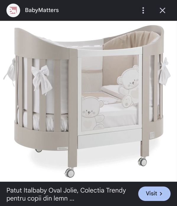 Patut Italbaby Oval Jolie, Colectia Trendy pentru copii din lemn de fag Bianco-Chioco