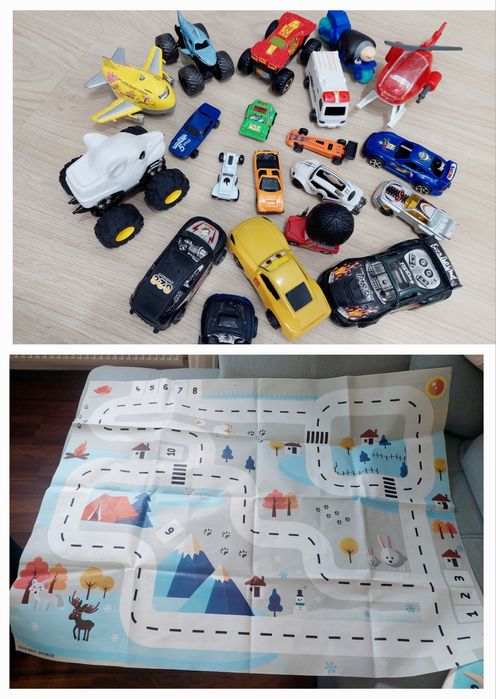 Lot 20 vehicule pentru copii și covoraș