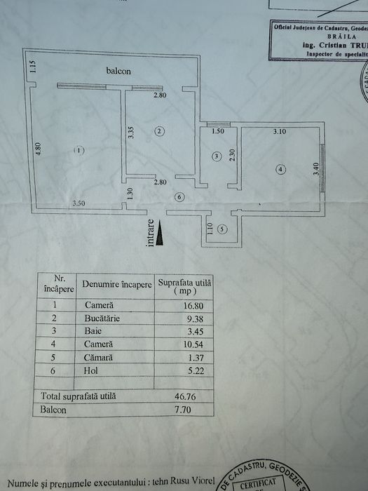 2 camere cf 1 dec Calea Galati vis-a-vis stadion
