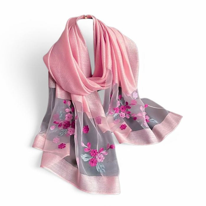 ПОСЛЕДНИ! Луксозен шифонен шал с флорална бродерия - различни цветове