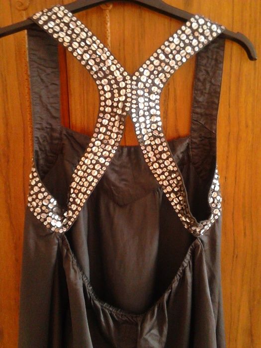 Rochie matase+bumbac, Blackout, noua, mar 40/M, gri cu paiete argintii