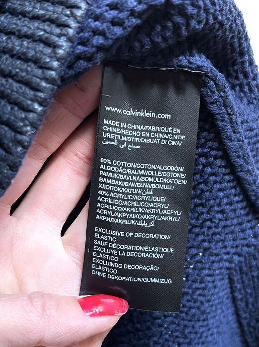 Pulover albastru Calvin Klein, asimetric, bumbac