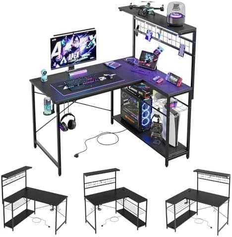 Bestier L-образно бюро с LED и контакти 106см