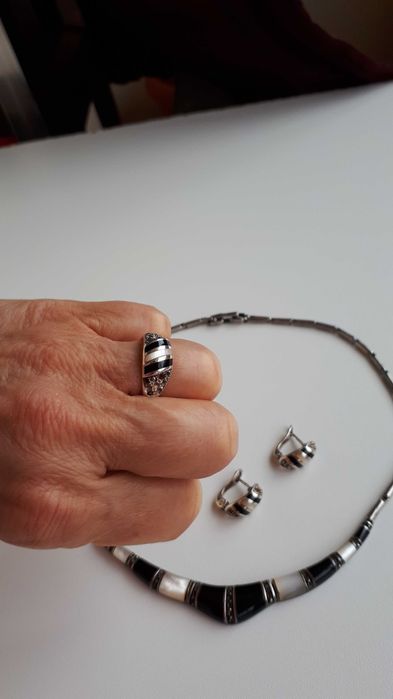 Vand set argint cu sidef, onix