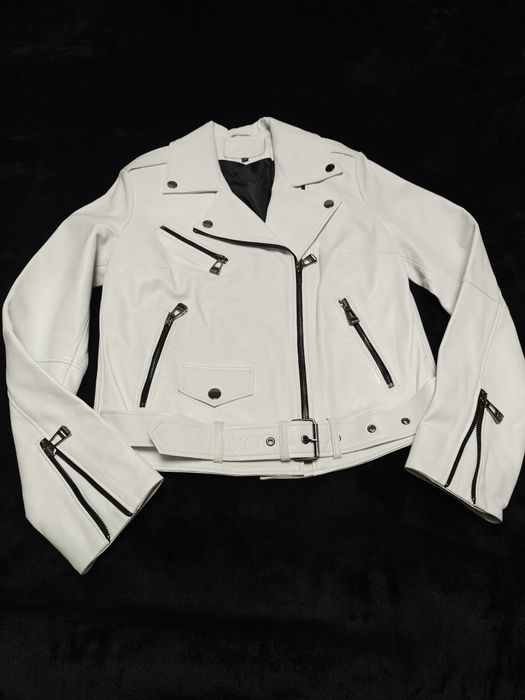 Jacheta, geaca piele naturala, alb, noua