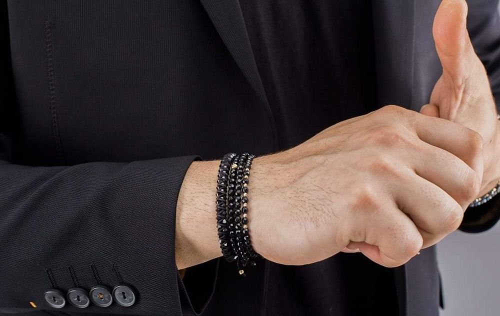 Bratari unisex reglabile aur 14k și onix fatetat, Italia