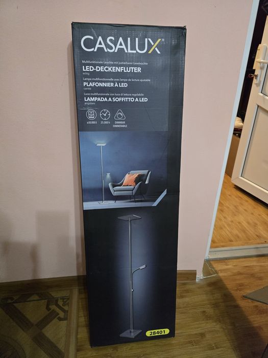 Lampa de podea CasaLux, cu iluminare LED, cu Lampa de citit reglabila,