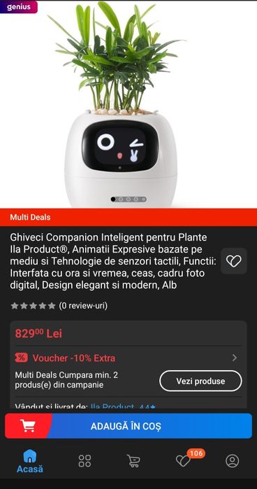 Ghiveci Companion Inteligent pentru Plante Ila Product, Animatii !