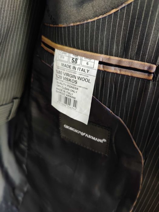 Costum Giorgio Armani - NEGRU cu dungi - ORIGINAL 58 - Lana virgina