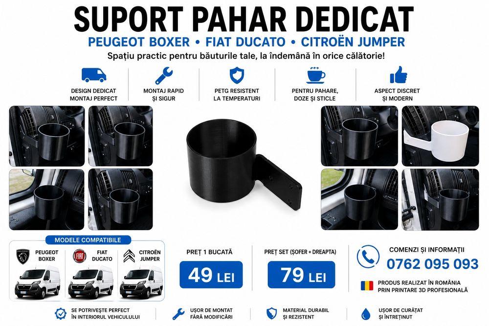 Suport pahare / cupholder dedicat Peugwot boxer Fiat Ducato Citroen jumper