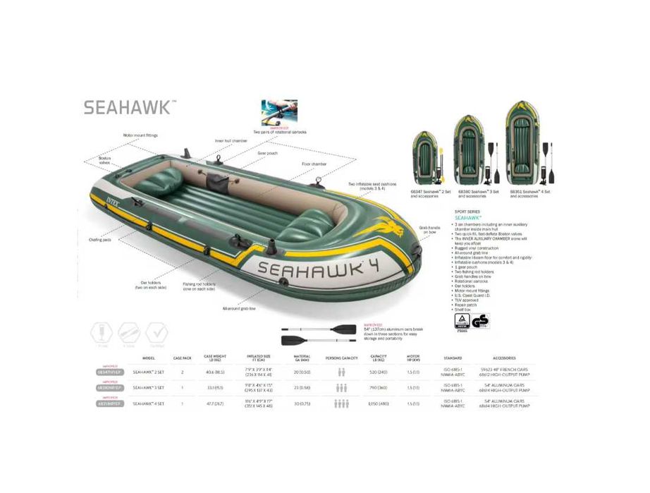 Лодка надувная-351х145х48 см груз-480 кг 2 весла насос и доставка бесп