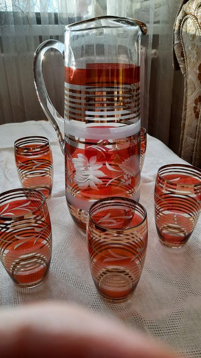 Графин с бокалами цветное стекло