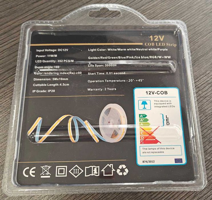 Лед лента  за мебели 30 метра, COB-непрекъсната светлина 12V - COB352