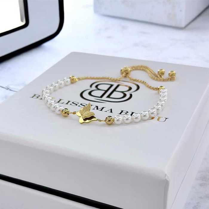 Дамска Гривна с Перли Сваровски/Swarovski с Пеперуда