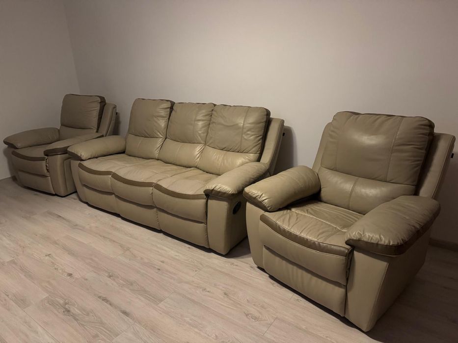Canapea cu 2 fotolii Kring Royal din piele cu recliner