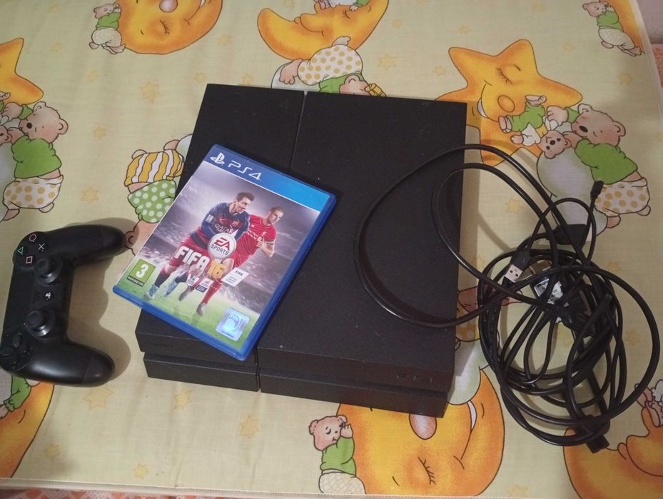 PS4+джойстик+кабели, плейстейшън, playstation