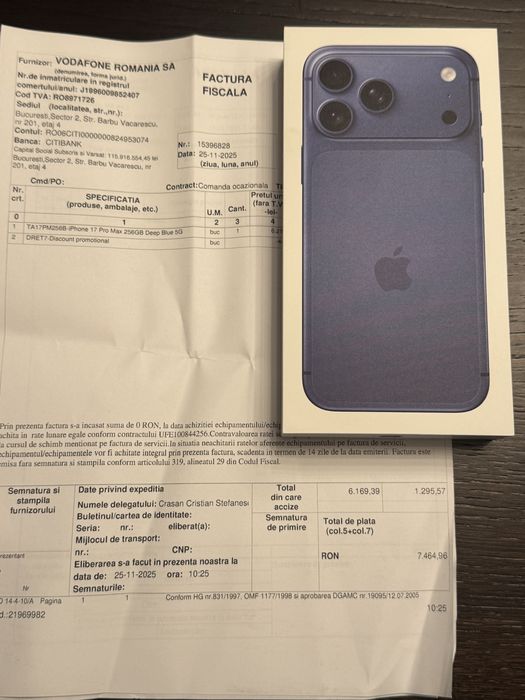 Iphone 17 Pro Max 256GB deep blue sigilat