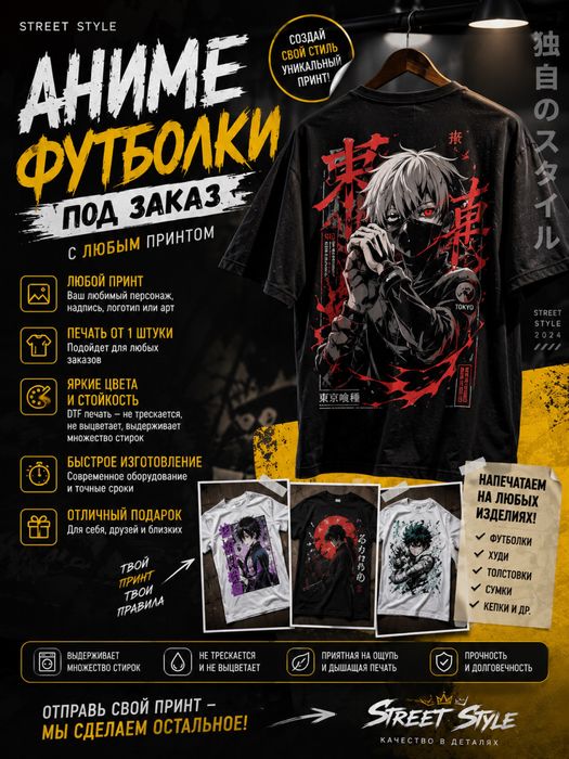 Аниме футболки под заказ с любым принтом от 1шт за 1 день