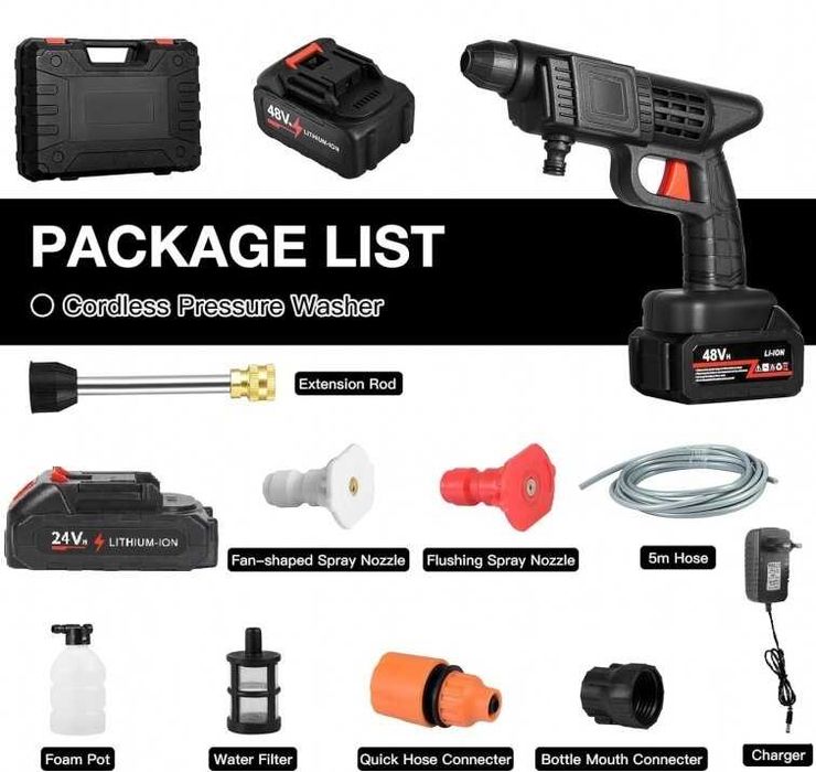 Преносима акумулаторна водоструйка 2000W 90BAR с две батерии