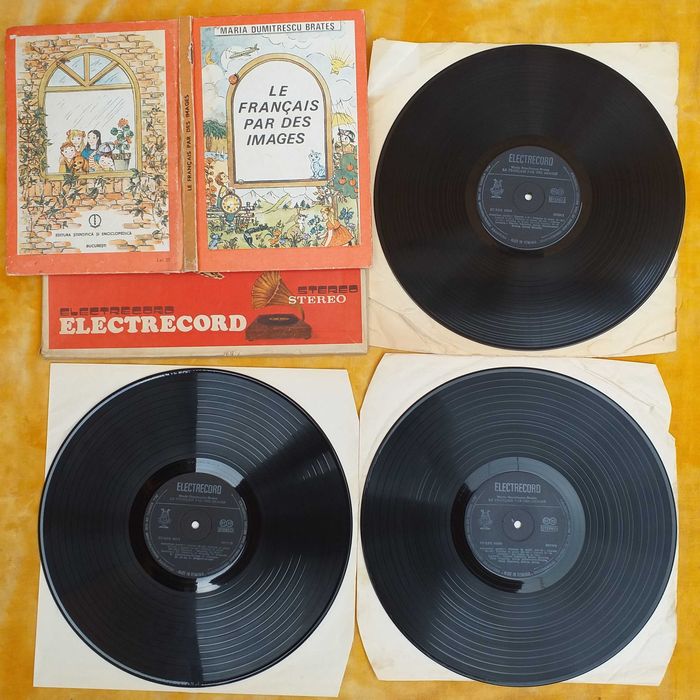 manual vechi curs limba engleza, franceza cu vinil discuri Electrecord